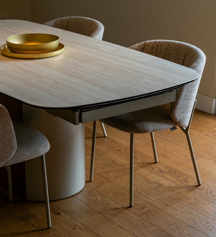 Modern dining table with wooden flooring